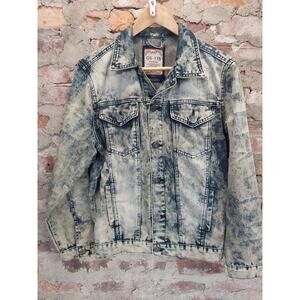 GS-115 Mens Denim Trucker Jacket Size M Blue Acid Wash Stone Wash Button Front
